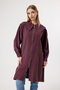 6437 - Stylish Comfortable Zippered Baby Collar Belt Tie Detailed Long Tunic Cap