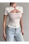 Women's Crop Blouse with Buckle Detail - 3
