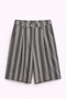 4620 women's high-waisted thick striped pleated bermuda shorts - anthracite