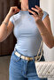 Premium Stand-Up Collar Blouse - Blue - 5