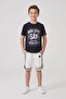 Black Embossed Lettering T-Shirt and Patterned Shorts Boys' 2-Piece Set 23817 - 2