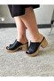 Women's Black Leather Cork Sole Orthopedic Platform Heel Slippers - 3