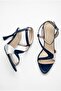 Women's Navy Blue-Silver Design Croco Detailed Thin High Heeled Evening Dress Shoes - 5