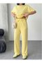 Women's Yellow Color Shiny Stone Print Detailed Top and Bottom Stylish Set - 2