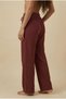 Burgundy 100% Cotton Muslin Fabric Wide-Leg Women's Trousers - Elastic Lace-Up Waist, Pockets, Summer Wear - 4