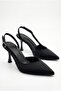 Women's Satin Design Asymmetrical Banded Pointed Toe Thin Heeled Shoes - 2