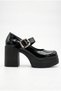 Women's High Platform Heeled Stylish Buckle Elastic Band Closed Toe Ballerina Loafer Shoes