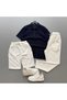 Raporlu Ottoman Fabric White Shorts + Navy Blue T-Shirt + White Jogger 3-Piece Set