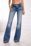 Vintage Blue Frayed Low Waist Double Buttoned Large Pocket Detailed Flare Bootcut Jeans&Pants