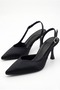 Women's Satin Design Asymmetrical Banded Pointed Toe Thin Heeled Shoes - 4