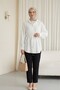 Buttoned Shirt with Belted Waistband and Sequin Detail -White - 3