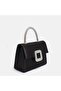 Women's evening bag black stone satin - 2
