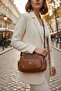 Women's Faux Leather Look Multi-Compartment Messenger Bag with Silver Accessories - 2