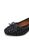 Women's Black Suede and Leather Knitted Patterned Round Toe Bow Detailed Flat Sole Daily Ballerinas - 5