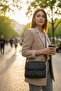Women's Black Messenger Bag Double Zipper Column Strap Shoulder Bag
