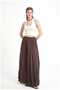 Women's Brown Voile Fabric Wrinkled Skirt with Elastic Waist and Long Lining