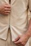 Men's Crepe Fabric Beige Relaxed Fit Double Zipper Short Sleeve Jacket & Pants Bottom Top Set Ls-0265 - 4