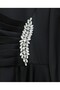 Draped Front Satin Dress with Stone Detail - Black - 5
