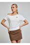 26036 Women's Boat Neck Stone Embellished Appliqué Combed Cotton Blouse - 3