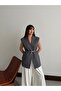 Elegant Oversized Vest with Gold Buckle Belt and Shoulder Pads - 3