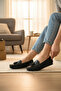 Women's Black Tasseled Knitted Patterned Loafer Moccasin Daily Comfortable Shoes - 3