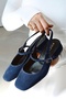 Women's Audrey Navy Blue Suede Open Back Square Toe Short Block Heel Shoes - 2