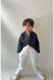 Boy's Navy Blue Striped Linen Top and White Trouser Set - 3