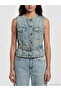 Esvab • Modern & Distinctive Zero Roba Collar Belted Women's Jean Vest - 5
