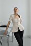 Beige Padded Square Neck Blouse - 2