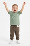 Baby Boy Khaki Cargo Pants Green Collared Tshirt 2-Piece Set 100% Cotton Holiday Wear