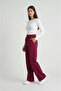 Burgundy High Waist Pocketed Buttoned Lycra Women's Palazzo Trousers - 2