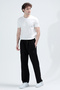 Men's Elastic Waistband, Cuffed Cuffs, Double Pockets, Sweatpants, Black - 3156 - 2