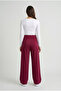 Burgundy High Waist Pocketed Buttoned Lycra Women's Palazzo Trousers - 8