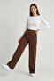 Brown High Waist Pocketed Buttoned Lycra Women's Palazzo Trousers - 6