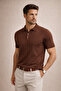 Men's Knitwear Polo Collar Short Sleeve Vertical Patterned Slim Fit T-Shirt Brown