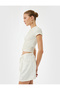 X Şahika Ercümen - Comfortable Fit Mini Shorts with Tie-Waist and Stitching Detail - 2