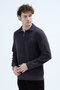 Men's Stand Collar Half Zipper Embroidered Sweatshirt Anthracite - 26K 6137 - 3