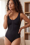 Thick Straps, Adjustable, Fastening Buckle, Black Bodysuit, Corset Effect - 3
