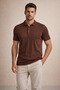 Men's Knitwear Polo Collar Short Sleeve Vertical Patterned Slim Fit T-Shirt Brown - 2