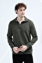 Men's Stand Collar Half Zipper Embroidered Sweatshirt Khaki - 26K 6137 - 4
