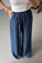 Navy Blue Tensel Denim Trousers with Elastic Waist - 2