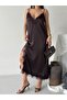 Women's Lace Detailed Slit Satin Dress - 3