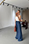 Navy Blue Tensel Denim Trousers with Elastic Waist - 3