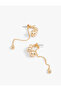 Steel Mixed Metal Beaded Dangle Chain Earrings - 3