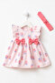 Baby Girl Dress Summer Strawberry Patterned Bow Detailed Bandana Light Pink - 5