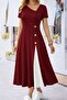 Women's Short Sleeve Asymmetrical Collar Button Detailed Midi Viscose Dress