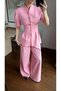 Pink Balloon Sleeve Waist-Sitting Suit - 1704 - 2
