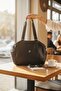 Women's Shoulder Bag Smooth Textured Embroidered Large Size Shoulder Bag with Column Strap - 4