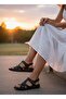 Genuine Leather Velcro Double Cross Pattern Full Orthopedic Stitched Women's Sandals - 3