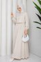 Women's Beige Shirt Detailed Maxi Length Striped Hijab Dress Dpft011 - 3